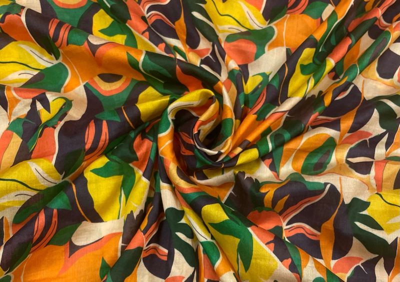 Multicolor Abstract Pure Chanderi Silk Fabric