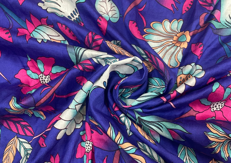 Multicolor Floral Pure Chanderi Silk Fabric