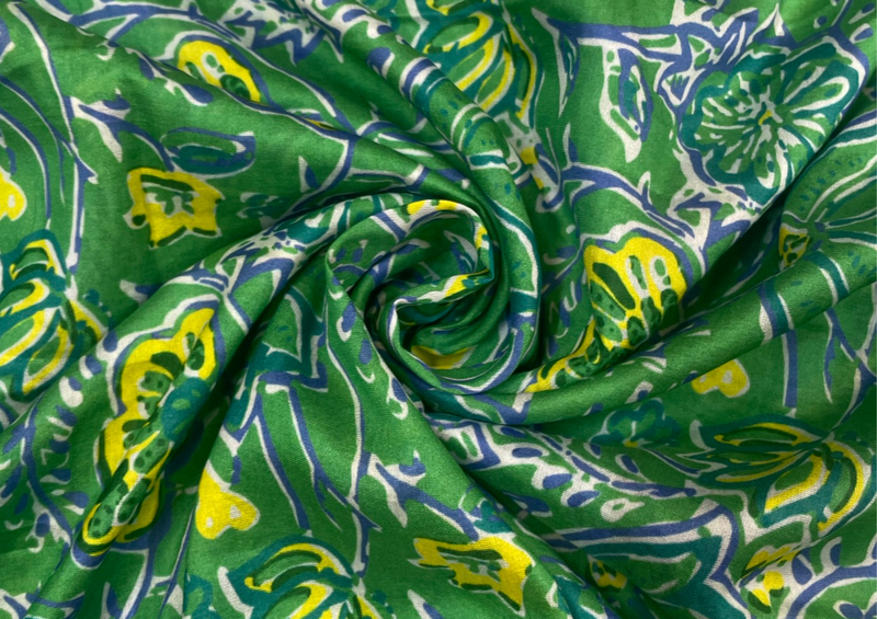 Green Floral Pure Chanderi Silk Fabric