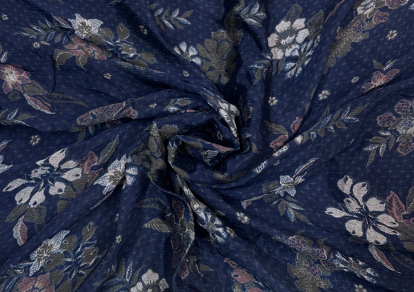 Printed Chiffon Dark Blue Floral