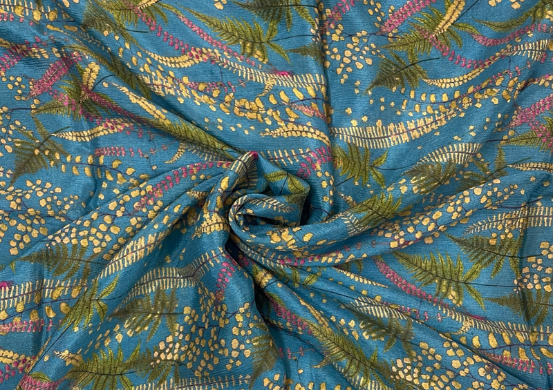 Blue Floral Printed Chiffon Fabric