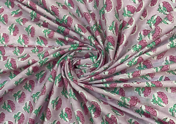 Light Pink Floral Printed Cotton Cambric Fabric