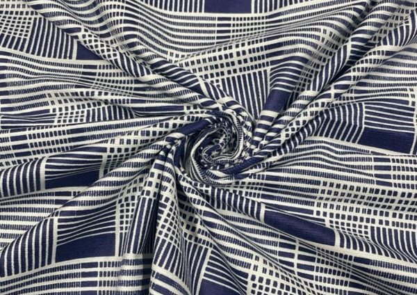 Navy Blue White Wool Fabric