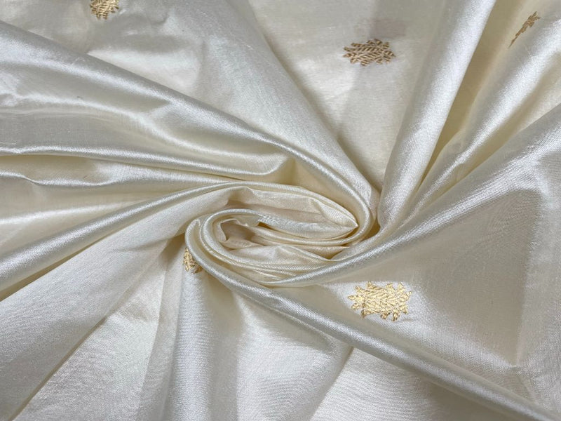 Dyeable Pure Chenia Silk Zari White Golden Floral Motifs