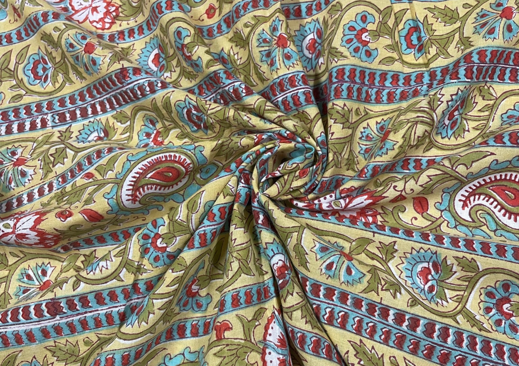 Yellow Floral Cotton Cambric Print Fabric