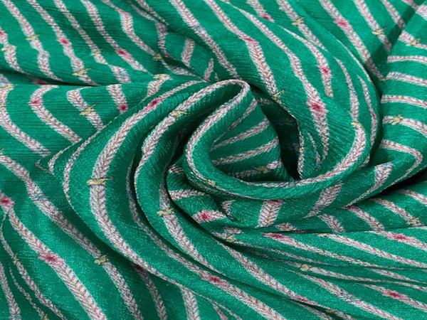 Green & White Stripes Chiffon Fabric