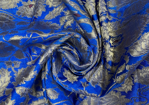 Bright Blue Floral Brocade Silk Fabric