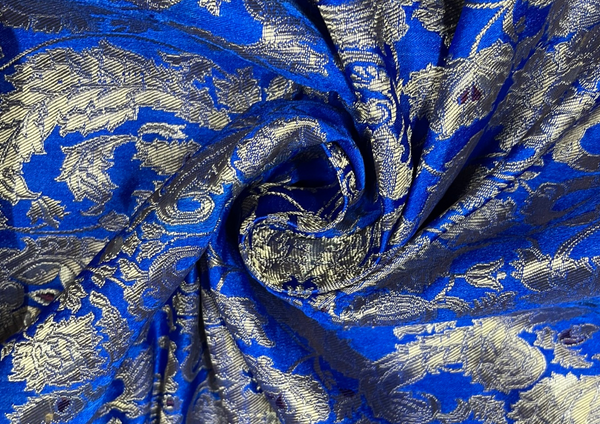 Cobalt Blue Floral Brocade Silk Fabric