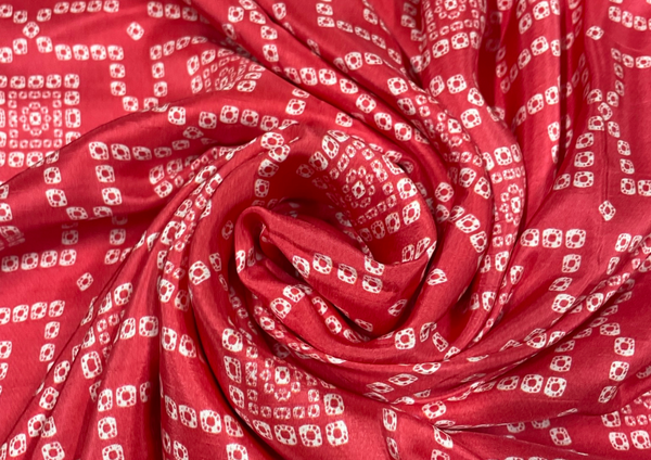 Coral Red Geometric Printed Habutai Silk Fabric