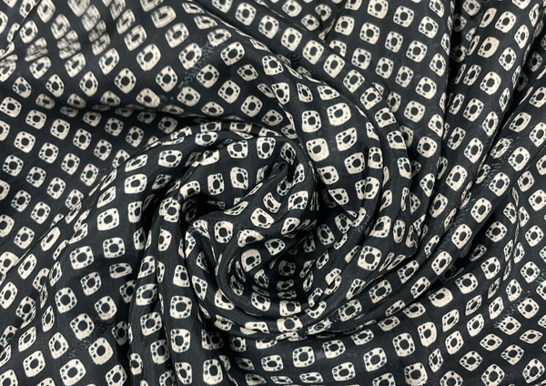 Black Geometric Printed Habutai Silk Fabric